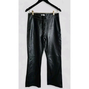 Cache Leather Pants Women’s  8 Black Flare Leg White Contrast Stich Y2K Vintage